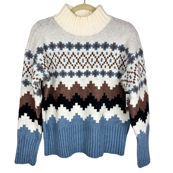 NWT Joseph A Fair Isle Mock Neck Sweater Blue Denim Combo Size Small - Picture 1 of 9